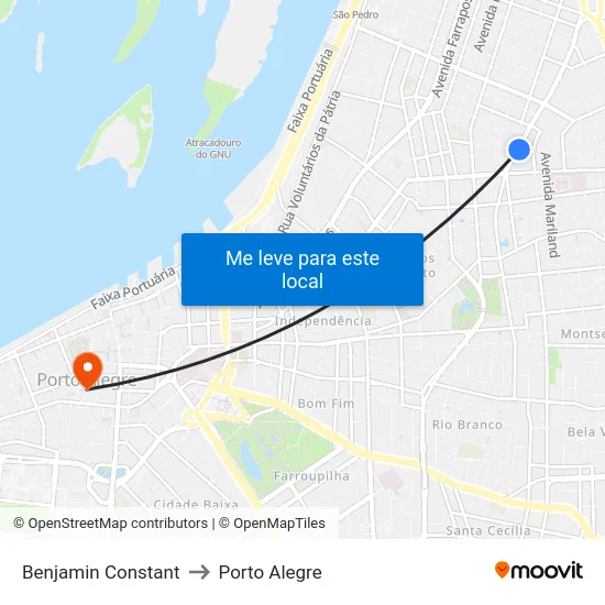 Benjamin Constant to Porto Alegre map