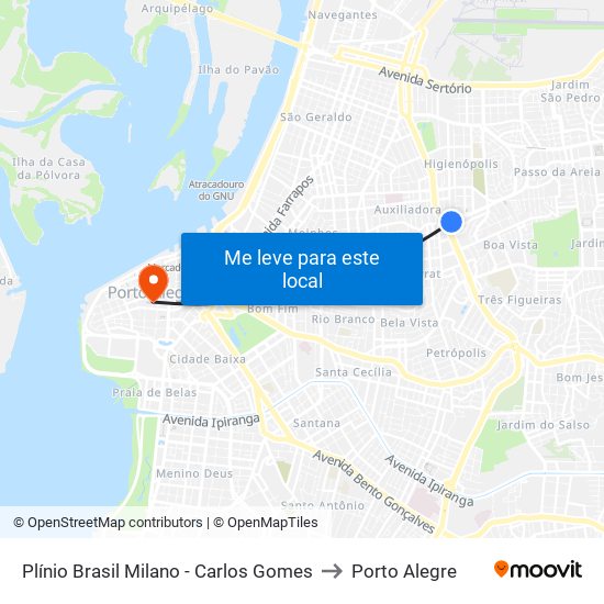 Plínio Brasil Milano - Carlos Gomes to Porto Alegre map