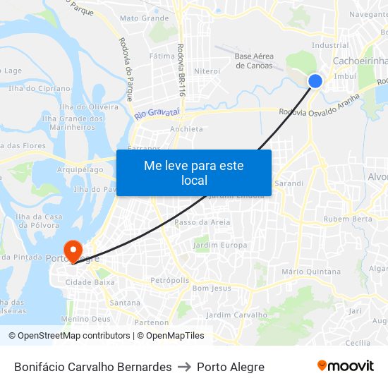 Bonifácio Carvalho Bernardes to Porto Alegre map