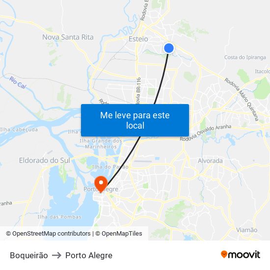Boqueirão to Porto Alegre map