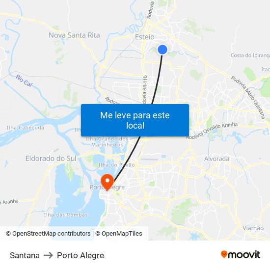 Santana to Porto Alegre map
