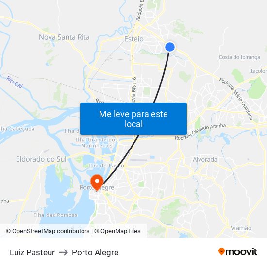Luiz Pasteur to Porto Alegre map