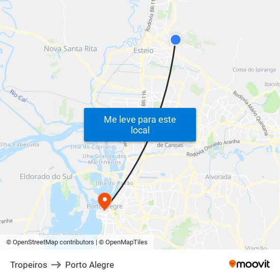 Tropeiros to Porto Alegre map