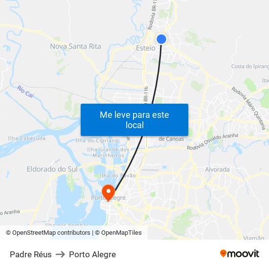 Padre Réus to Porto Alegre map