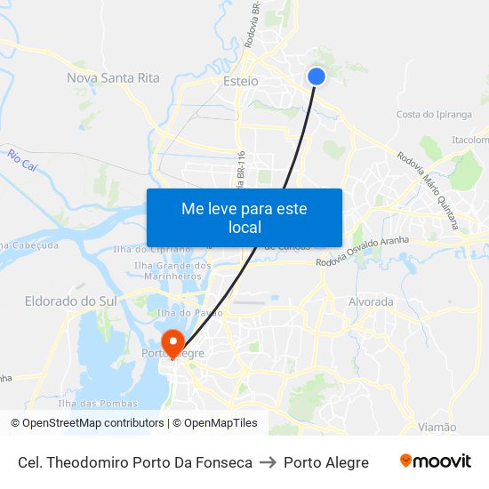 Cel. Theodomiro Porto Da Fonseca to Porto Alegre map