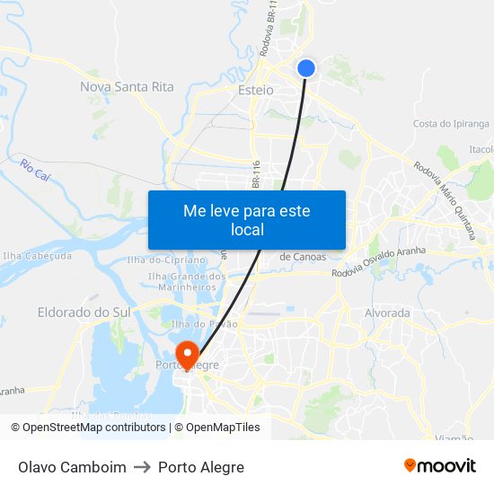 Olavo Camboim to Porto Alegre map