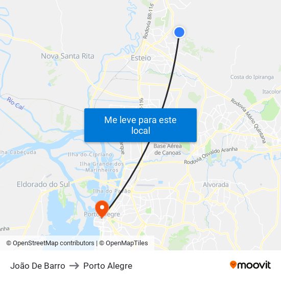 João De Barro to Porto Alegre map
