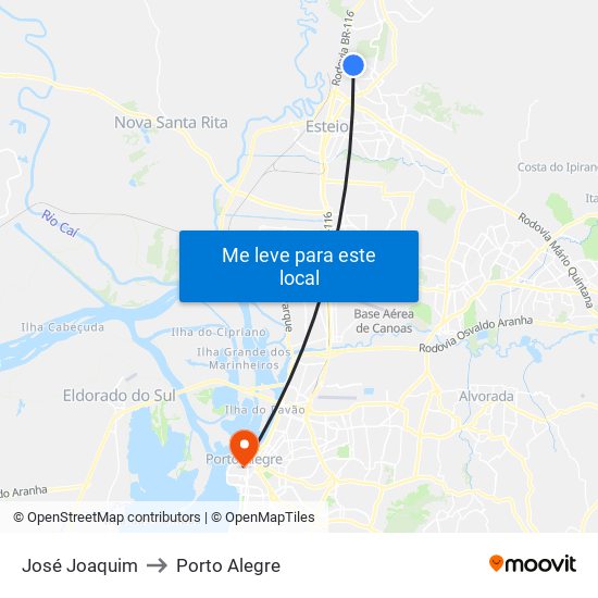 José Joaquim to Porto Alegre map