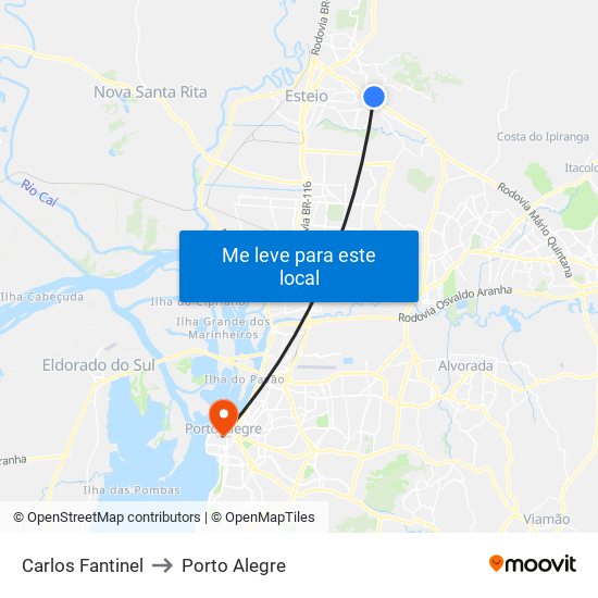 Carlos Fantinel to Porto Alegre map