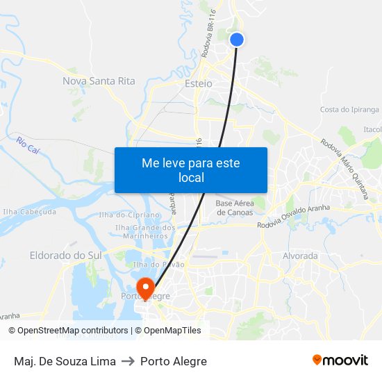 Maj. De Souza Lima to Porto Alegre map