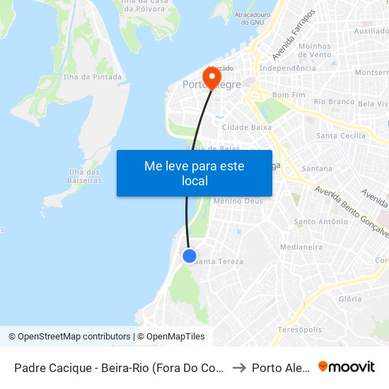 Padre Cacique - Beira-Rio (Fora Do Corredor) to Porto Alegre map