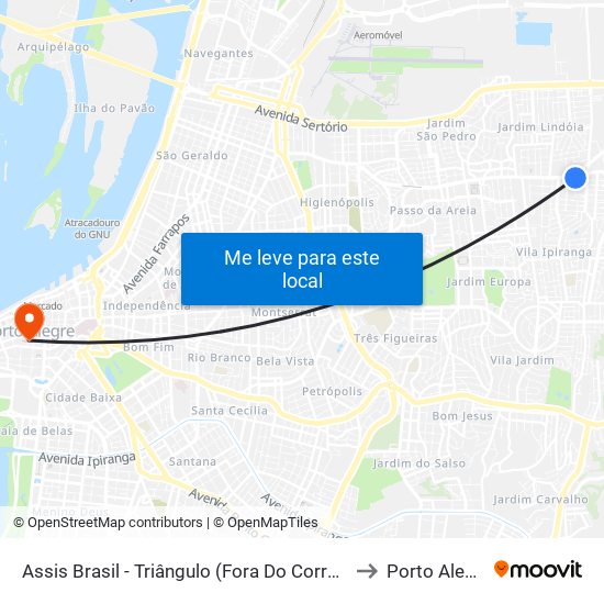 Assis Brasil - Triângulo (Fora Do Corredor) to Porto Alegre map