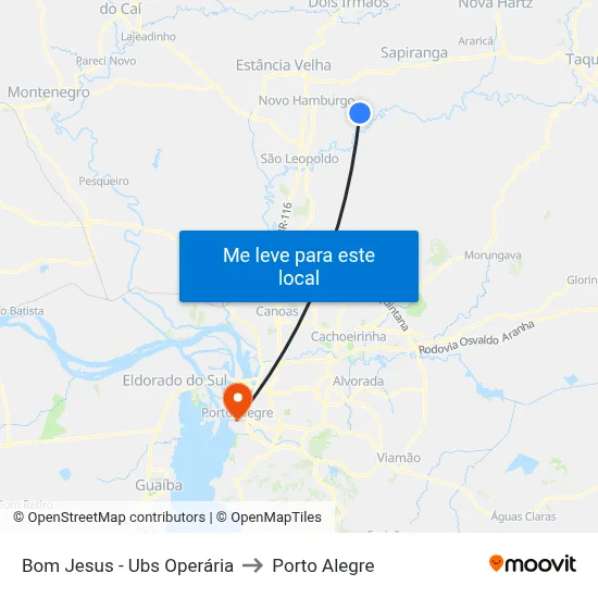 Bom Jesus - Ubs Operária to Porto Alegre map