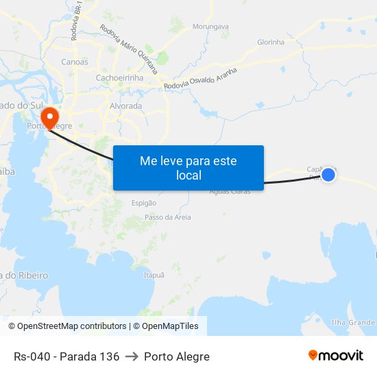 Rs-040 - Parada 136 to Porto Alegre map