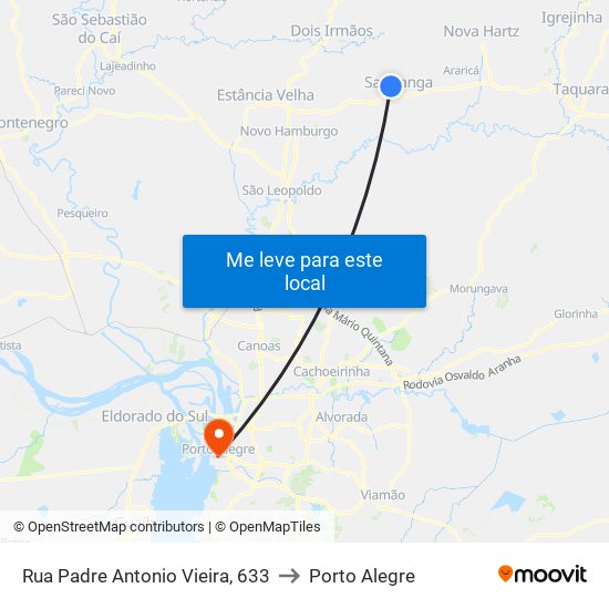 Rua Padre Antonio Vieira, 633 to Porto Alegre map