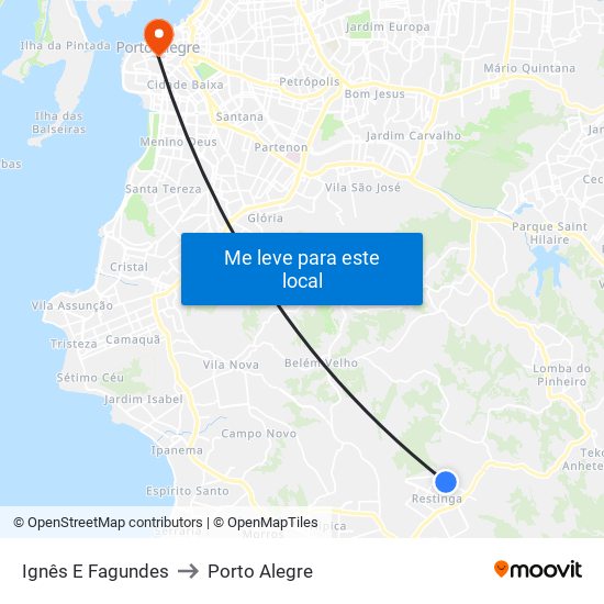 Ignês E Fagundes to Porto Alegre map
