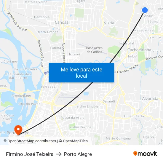 Firmino José Teixeira to Porto Alegre map