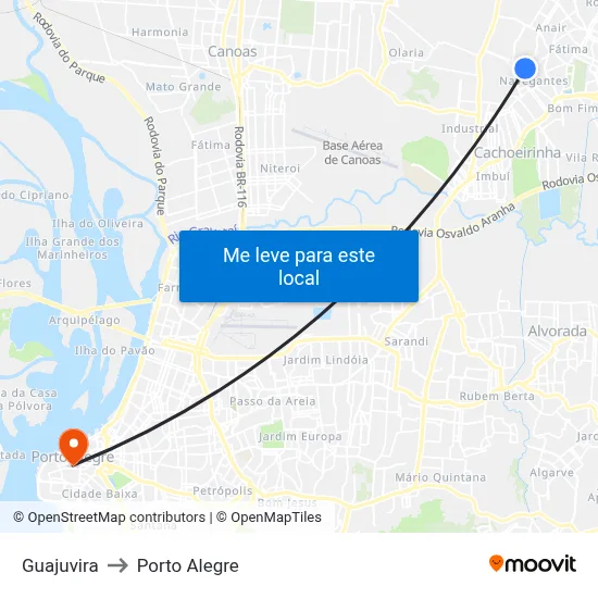 Guajuvira to Porto Alegre map
