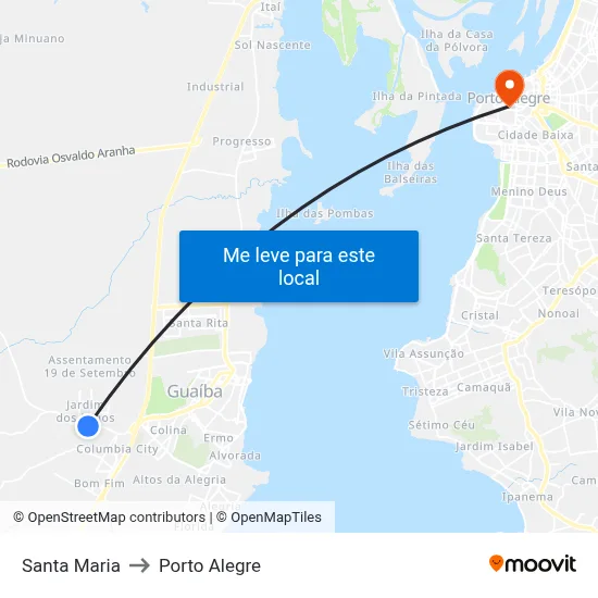 Santa Maria to Porto Alegre map