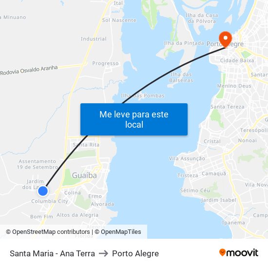 Santa Maria - Ana Terra to Porto Alegre map