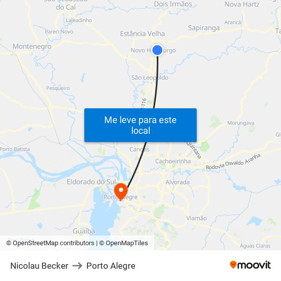 Nicolau Becker to Porto Alegre map