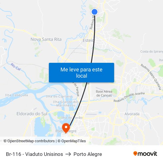 Br-116 - Viaduto Unisinos to Porto Alegre map