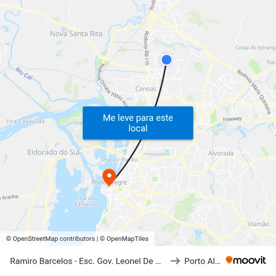Ramiro Barcelos - Esc. Gov. Leonel De Moura Brizola to Porto Alegre map
