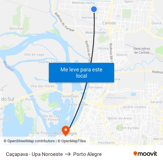 Caçapava - Upa Noroeste to Porto Alegre map