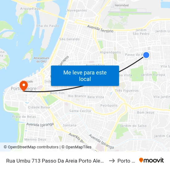 Rua Umbu 713 Passo Da Areia Porto Alegre - Rs 91350-100 Brasil to Porto Alegre map