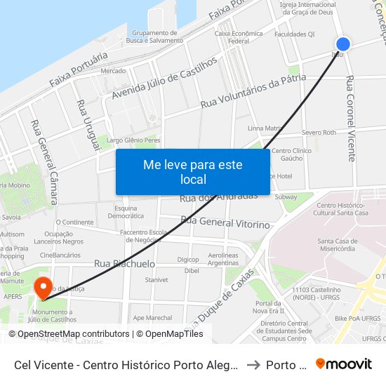 Cel Vicente - Centro Histórico Porto Alegre - Rs 90030-040 Brasil to Porto Alegre map