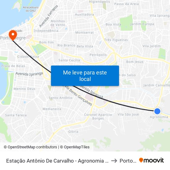 Estação Antônio De Carvalho - Agronomia Porto Alegre - Rs 90650-002 Brasil to Porto Alegre map