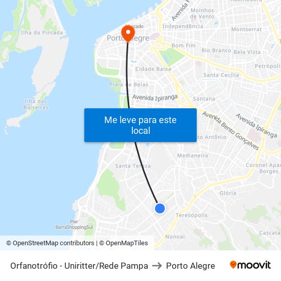 Orfanotrófio - Uniritter/Rede Pampa to Porto Alegre map