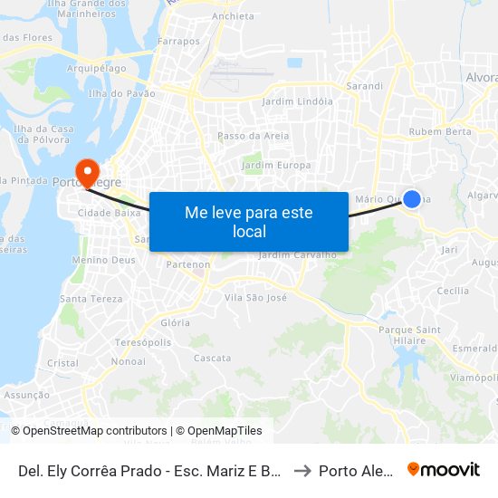 Del. Ely Corrêa Prado - Esc. Mariz E Barros to Porto Alegre map