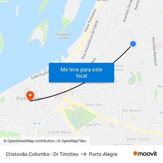 Cristovão Colombo - Dr Timóteo to Porto Alegre map