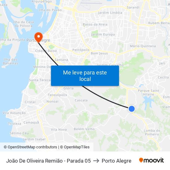 João De Oliveira Remião - Parada 05 to Porto Alegre map