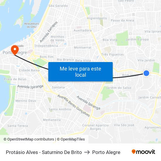Protásio Alves - Saturnino De Brito to Porto Alegre map