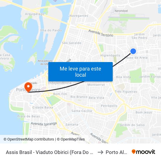 Assis Brasil - Viaduto Obirici (Fora Do Corredor) to Porto Alegre map