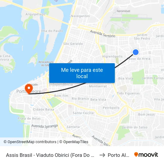 Assis Brasil - Viaduto Obirici (Fora Do Corredor) to Porto Alegre map
