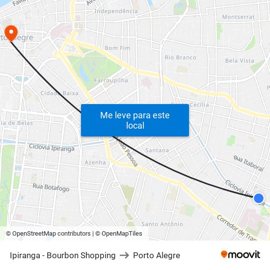 Ipiranga - Bourbon Shopping to Porto Alegre map