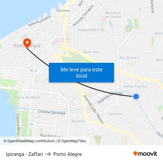 Ipiranga - Zaffari to Porto Alegre map