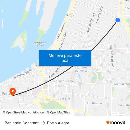 Benjamin Constant to Porto Alegre map