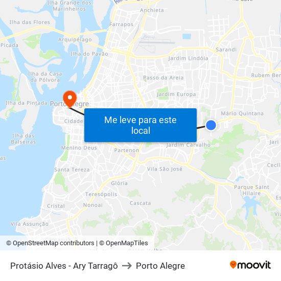 Protásio Alves - Ary Tarragô to Porto Alegre map