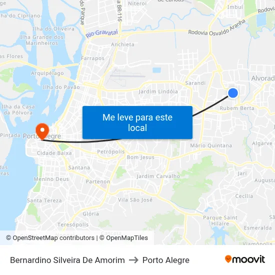 Bernardino Silveira De Amorim to Porto Alegre map