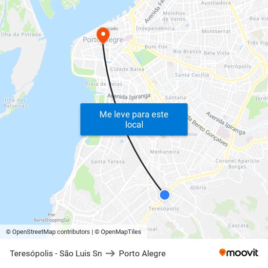 Teresópolis - São Luis Sn to Porto Alegre map