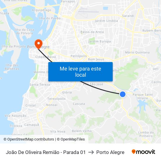 João De Oliveira Remião - Parada 01 to Porto Alegre map