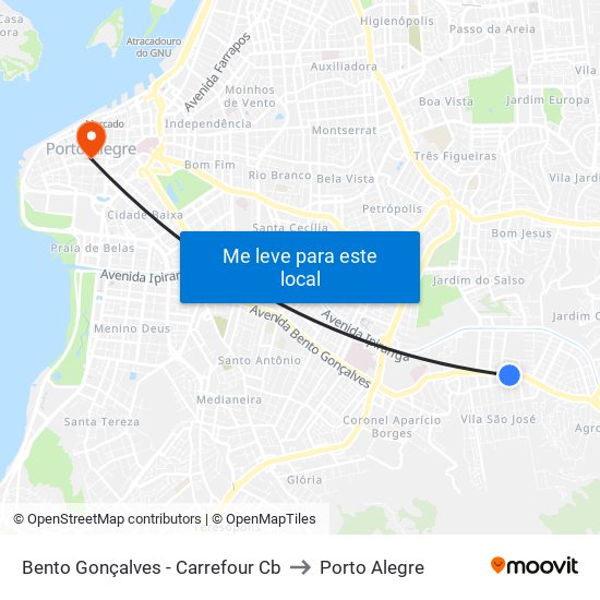Bento Gonçalves - Carrefour Cb to Porto Alegre map