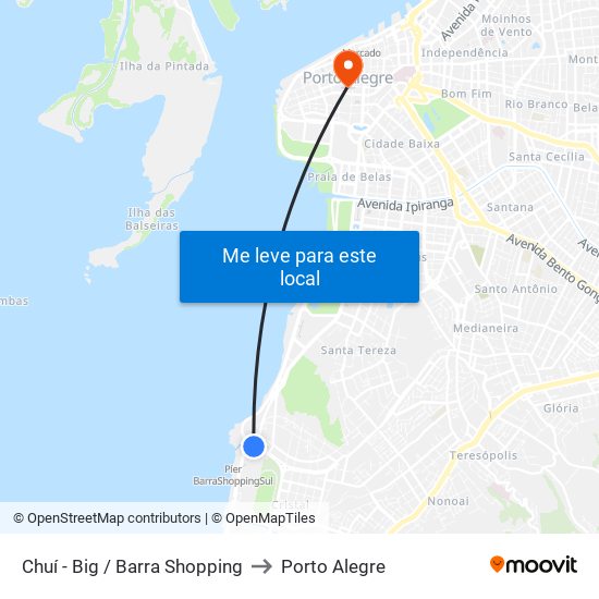 Chuí - Big / Barra Shopping to Porto Alegre map