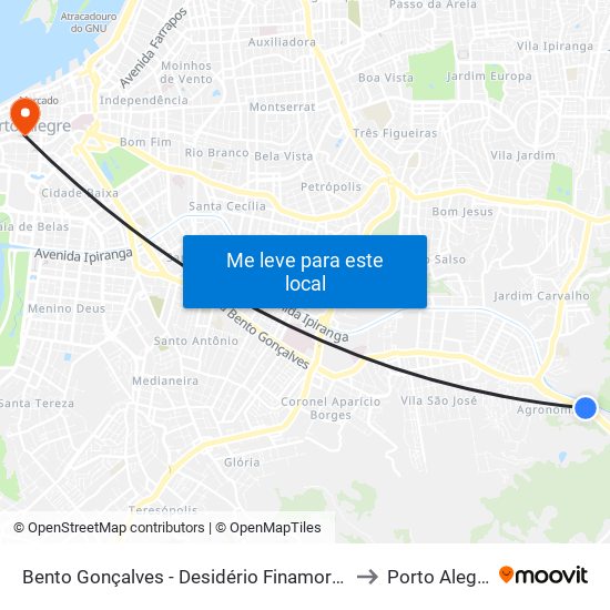 Bento Gonçalves - Desidério Finamor Bc to Porto Alegre map