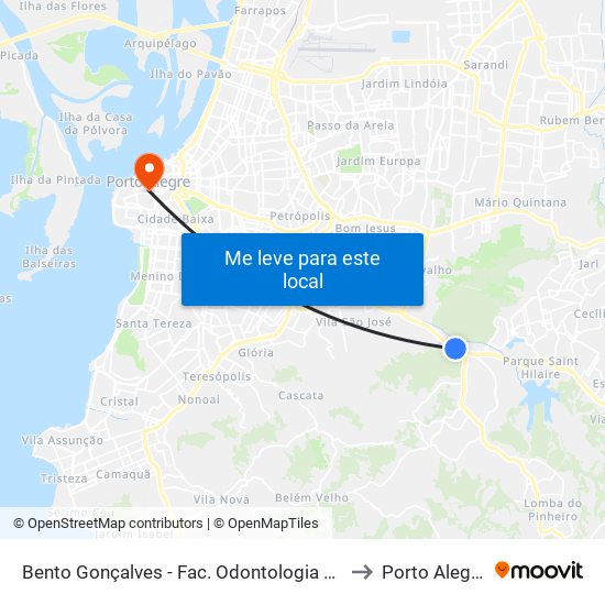 Bento Gonçalves - Fac. Odontologia Cb to Porto Alegre map