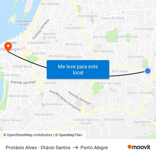 Protásio Alves - Otávio Santos to Porto Alegre map